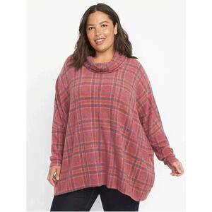 Lane Bryant Cowl-Neck Boxy Top Plus Size 14/16 Preppy Plaid Oversized